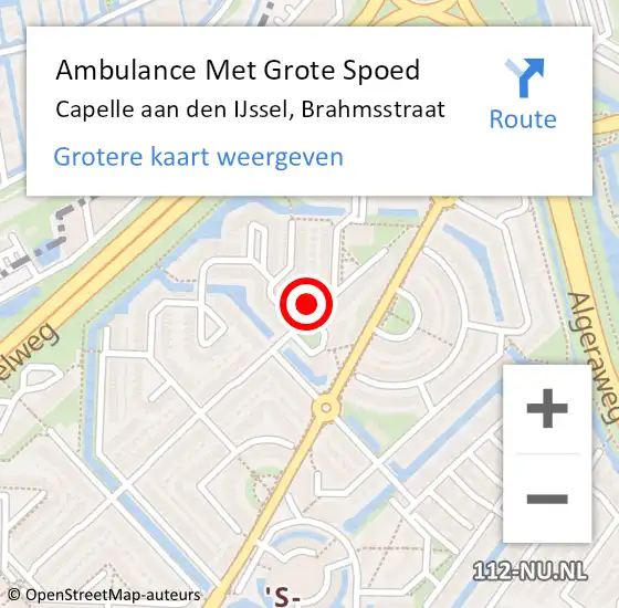 Locatie op kaart van de 112 melding: Ambulance Met Grote Spoed Naar Capelle aan den IJssel, Brahmsstraat op 29 mei 2023 03:50