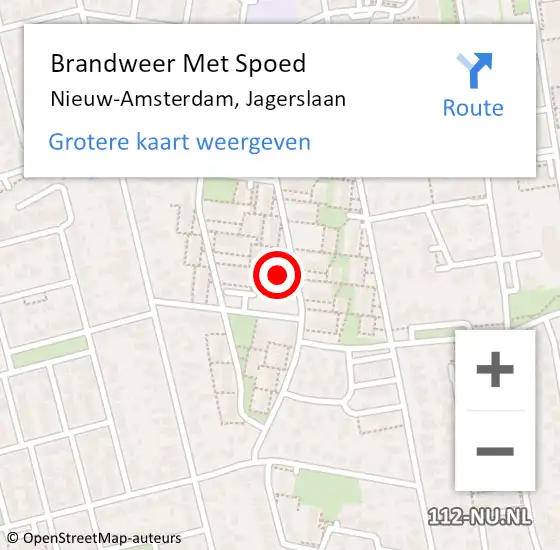 Locatie op kaart van de 112 melding: Brandweer Met Spoed Naar Nieuw-Amsterdam, Jagerslaan op 29 mei 2023 03:53