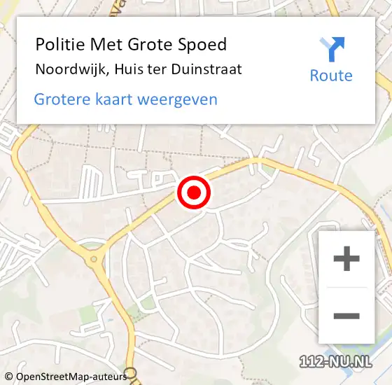 Locatie op kaart van de 112 melding: Politie Met Grote Spoed Naar Noordwijk, Huis ter Duinstraat op 29 mei 2023 04:34