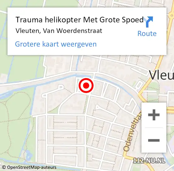 Locatie op kaart van de 112 melding: Trauma helikopter Met Grote Spoed Naar Vleuten, Van Woerdenstraat op 29 mei 2023 04:53