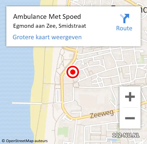 Locatie op kaart van de 112 melding: Ambulance Met Spoed Naar Egmond aan Zee, Smidstraat op 29 mei 2023 04:56
