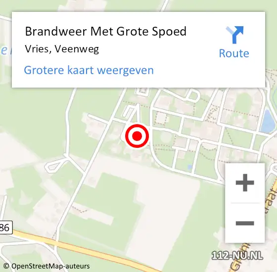 Locatie op kaart van de 112 melding: Brandweer Met Grote Spoed Naar Vries, Veenweg op 29 mei 2023 07:51