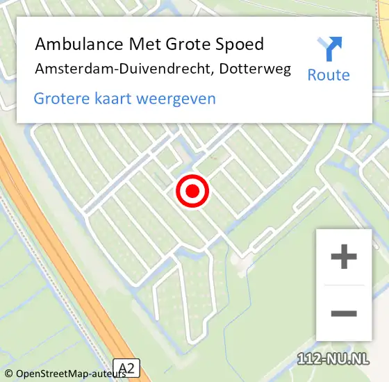 Locatie op kaart van de 112 melding: Ambulance Met Grote Spoed Naar Amsterdam-Duivendrecht, Dotterweg op 29 mei 2023 08:57