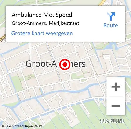 Locatie op kaart van de 112 melding: Ambulance Met Spoed Naar Groot-Ammers, Marijkestraat op 29 mei 2023 09:14