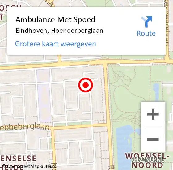 Locatie op kaart van de 112 melding: Ambulance Met Spoed Naar Eindhoven, Hoenderberglaan op 27 augustus 2014 07:43