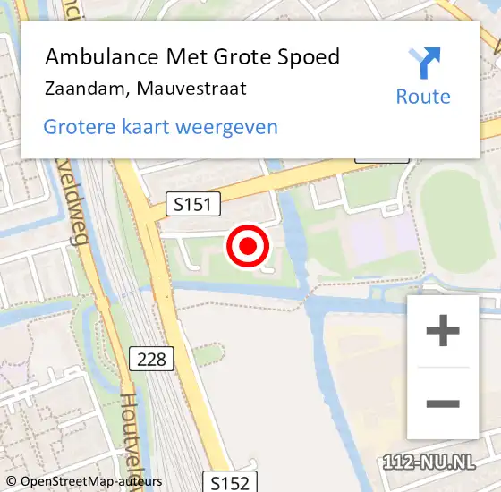 Locatie op kaart van de 112 melding: Ambulance Met Grote Spoed Naar Zaandam, Mauvestraat op 29 mei 2023 09:37