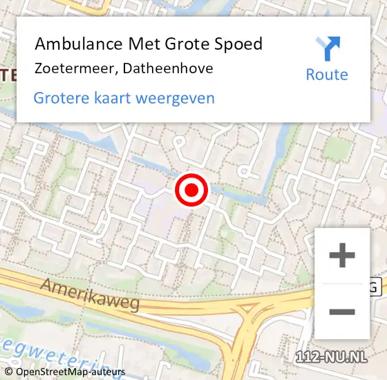 Locatie op kaart van de 112 melding: Ambulance Met Grote Spoed Naar Zoetermeer, Datheenhove op 29 mei 2023 09:57