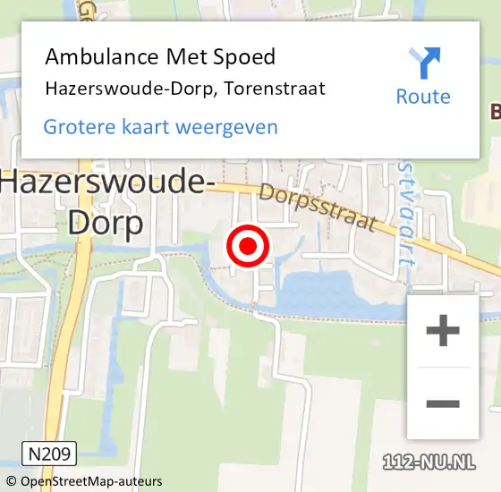 Locatie op kaart van de 112 melding: Ambulance Met Spoed Naar Hazerswoude-Dorp, Torenstraat op 29 mei 2023 10:52