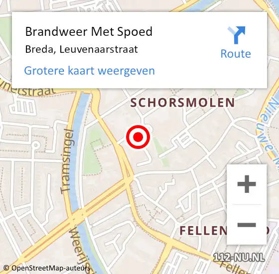 Locatie op kaart van de 112 melding: Brandweer Met Spoed Naar Breda, Leuvenaarstraat op 29 mei 2023 11:06