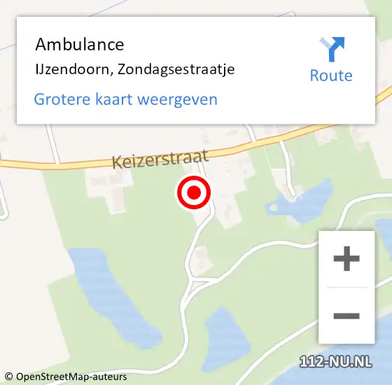 Locatie op kaart van de 112 melding: Ambulance IJzendoorn, Zondagsestraatje op 27 augustus 2014 07:55