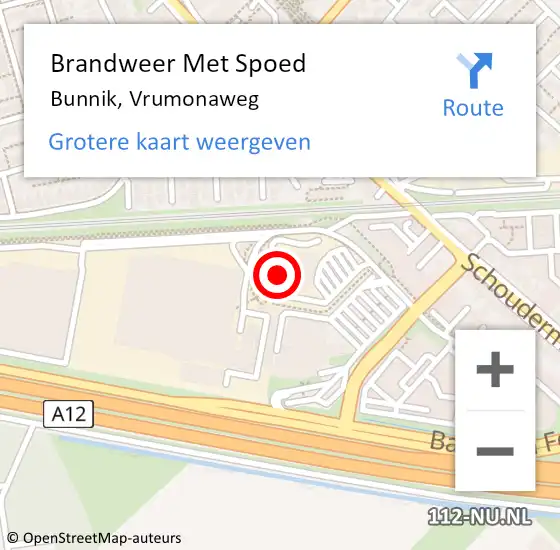 Locatie op kaart van de 112 melding: Brandweer Met Spoed Naar Bunnik, Vrumonaweg op 27 augustus 2014 07:55