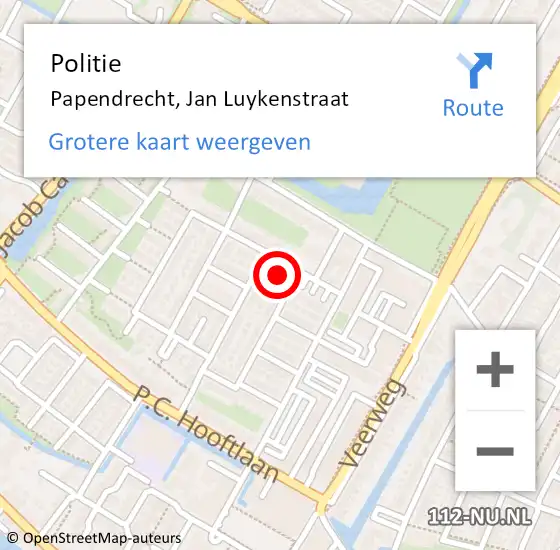 Locatie op kaart van de 112 melding: Politie Papendrecht, Jan Luykenstraat op 29 mei 2023 11:36