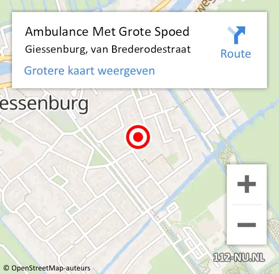 Locatie op kaart van de 112 melding: Ambulance Met Grote Spoed Naar Giessenburg, van Brederodestraat op 29 mei 2023 11:57