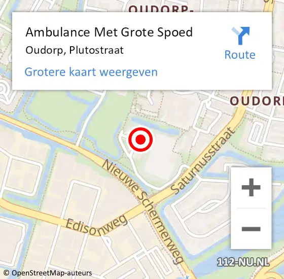 Locatie op kaart van de 112 melding: Ambulance Met Grote Spoed Naar Oudorp, Plutostraat op 27 augustus 2014 08:01