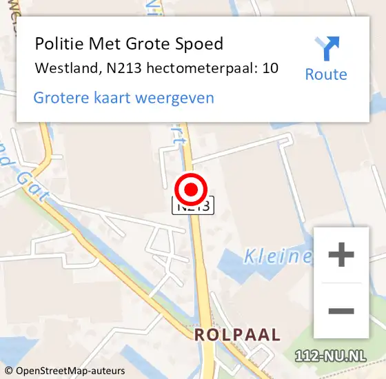 Locatie op kaart van de 112 melding: Politie Met Grote Spoed Naar Westland, N213 hectometerpaal: 10 op 29 mei 2023 12:26