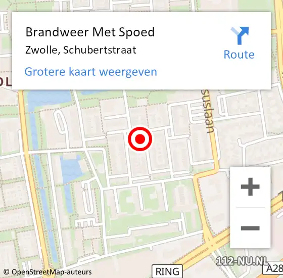 Locatie op kaart van de 112 melding: Brandweer Met Spoed Naar Zwolle, Schubertstraat op 29 mei 2023 12:33