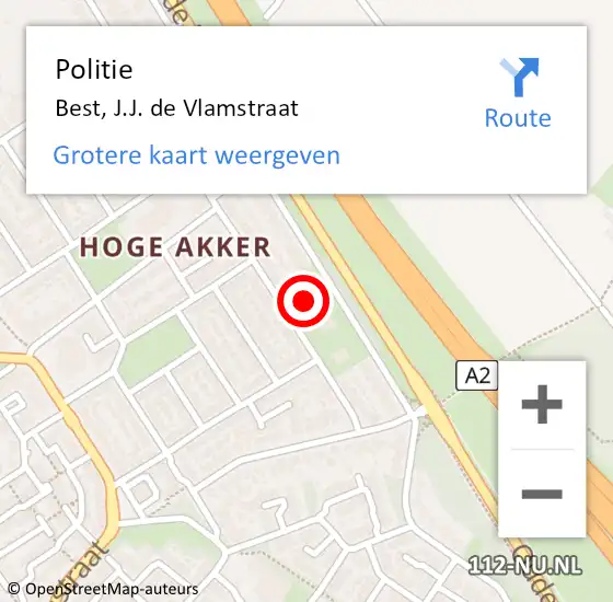 Locatie op kaart van de 112 melding: Politie Best, J.J. de Vlamstraat op 29 mei 2023 12:36