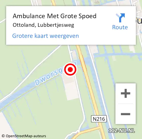 Locatie op kaart van de 112 melding: Ambulance Met Grote Spoed Naar Ottoland, Lubbertjesweg op 29 mei 2023 12:47