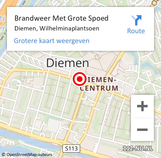 Locatie op kaart van de 112 melding: Brandweer Met Grote Spoed Naar Diemen, Wilhelminaplantsoen op 29 mei 2023 13:00