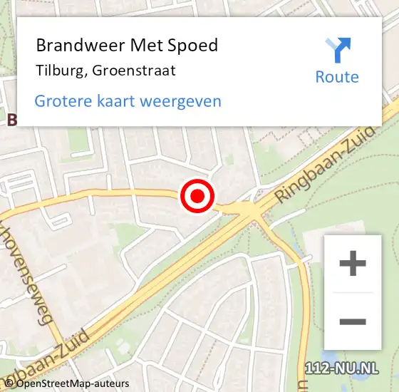 Locatie op kaart van de 112 melding: Brandweer Met Spoed Naar Tilburg, Groenstraat op 29 mei 2023 13:03