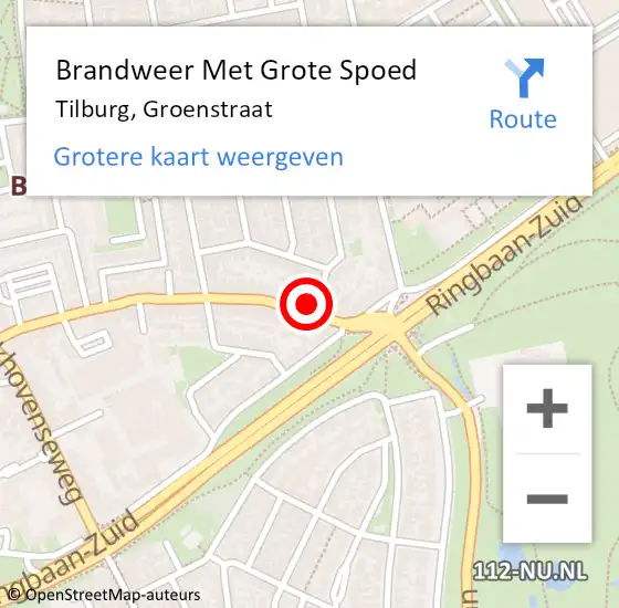 Locatie op kaart van de 112 melding: Brandweer Met Grote Spoed Naar Tilburg, Groenstraat op 29 mei 2023 13:11