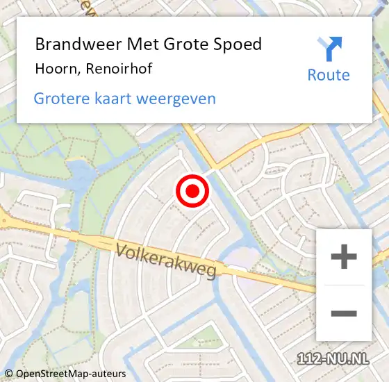 Locatie op kaart van de 112 melding: Brandweer Met Grote Spoed Naar Hoorn, Renoirhof op 29 mei 2023 13:16