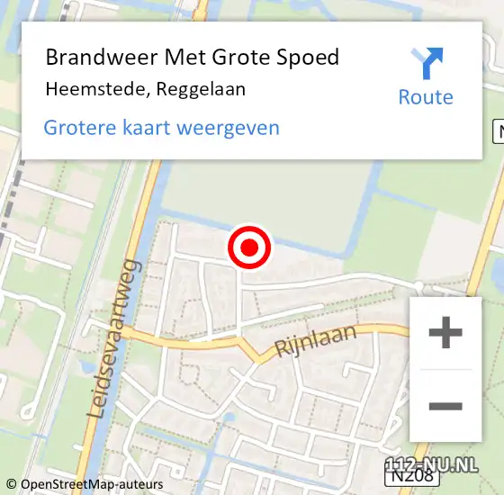 Locatie op kaart van de 112 melding: Brandweer Met Grote Spoed Naar Heemstede, Reggelaan op 29 mei 2023 14:03