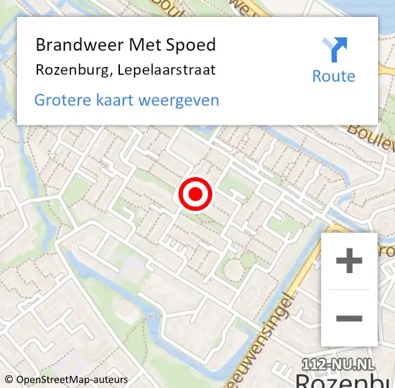 Locatie op kaart van de 112 melding: Brandweer Met Spoed Naar Rozenburg, Lepelaarstraat op 29 mei 2023 14:21