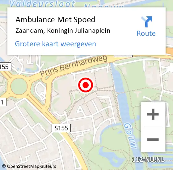 Locatie op kaart van de 112 melding: Ambulance Met Spoed Naar Zaandam, Koningin Julianaplein op 29 mei 2023 14:42