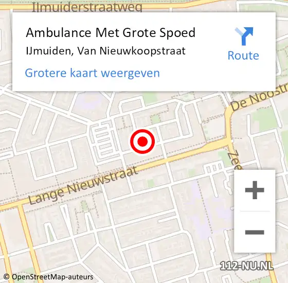 Locatie op kaart van de 112 melding: Ambulance Met Grote Spoed Naar IJmuiden, Van Nieuwkoopstraat op 29 mei 2023 14:54