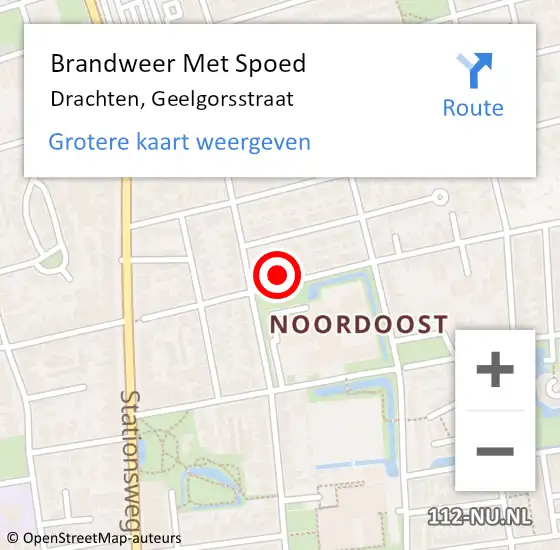 Locatie op kaart van de 112 melding: Brandweer Met Spoed Naar Drachten, Geelgorsstraat op 29 mei 2023 14:57