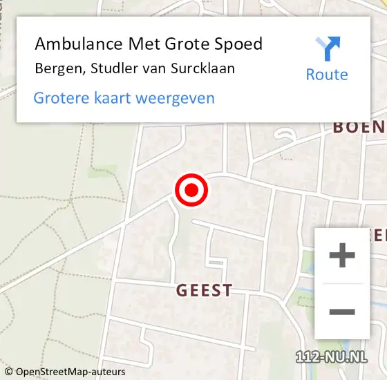 Locatie op kaart van de 112 melding: Ambulance Met Grote Spoed Naar Bergen, Studler van Surcklaan op 29 mei 2023 15:22