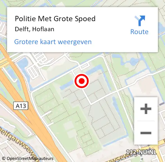 Locatie op kaart van de 112 melding: Politie Met Grote Spoed Naar Delft, Hoflaan op 29 mei 2023 15:43