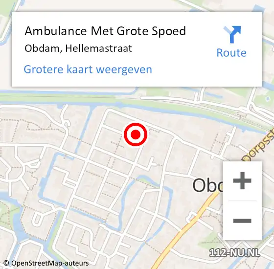 Locatie op kaart van de 112 melding: Ambulance Met Grote Spoed Naar Obdam, Hellemastraat op 29 mei 2023 15:53