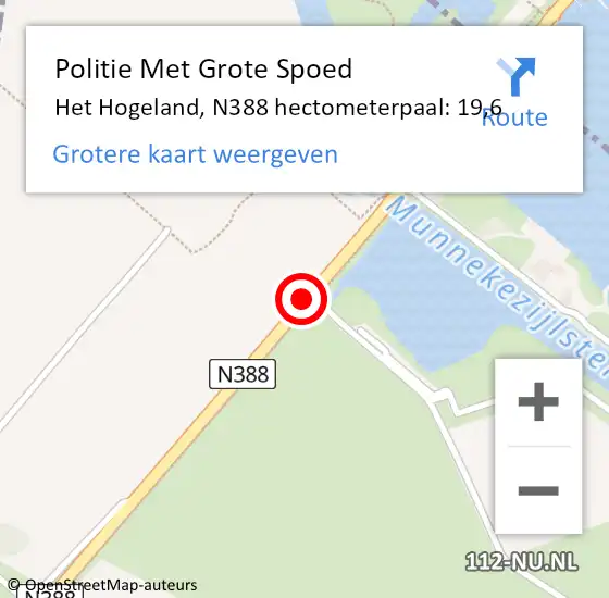 Locatie op kaart van de 112 melding: Politie Met Grote Spoed Naar Het Hogeland, N388 hectometerpaal: 19,6 op 29 mei 2023 16:01