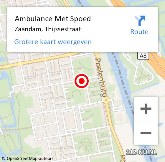 Locatie op kaart van de 112 melding: Ambulance Met Spoed Naar Zaandam, Thijssestraat op 29 mei 2023 16:18