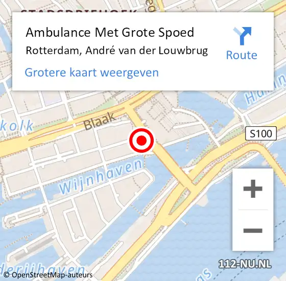 Locatie op kaart van de 112 melding: Ambulance Met Grote Spoed Naar Rotterdam, André van der Louwbrug op 29 mei 2023 16:37