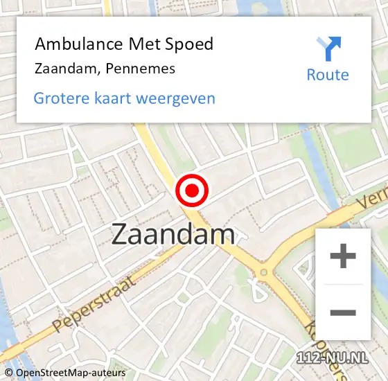 Locatie op kaart van de 112 melding: Ambulance Met Spoed Naar Zaandam, Pennemes op 29 mei 2023 16:45