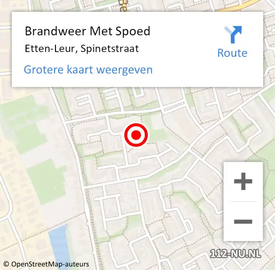 Locatie op kaart van de 112 melding: Brandweer Met Spoed Naar Etten-Leur, Spinetstraat op 29 mei 2023 17:14