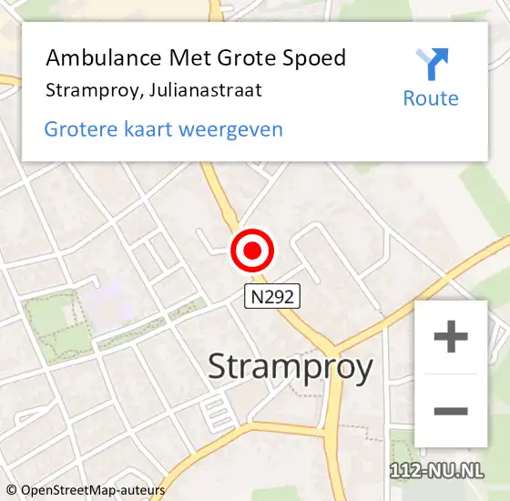 Locatie op kaart van de 112 melding: Ambulance Met Grote Spoed Naar Stramproy, Julianastraat op 29 mei 2023 17:33