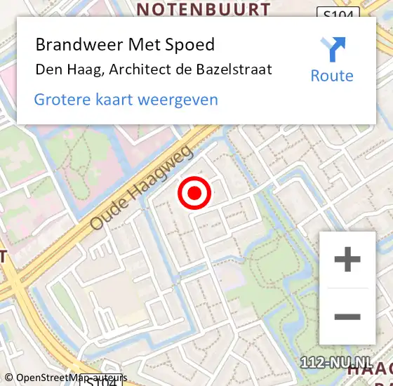 Locatie op kaart van de 112 melding: Brandweer Met Spoed Naar Den Haag, Architect de Bazelstraat op 29 mei 2023 17:36