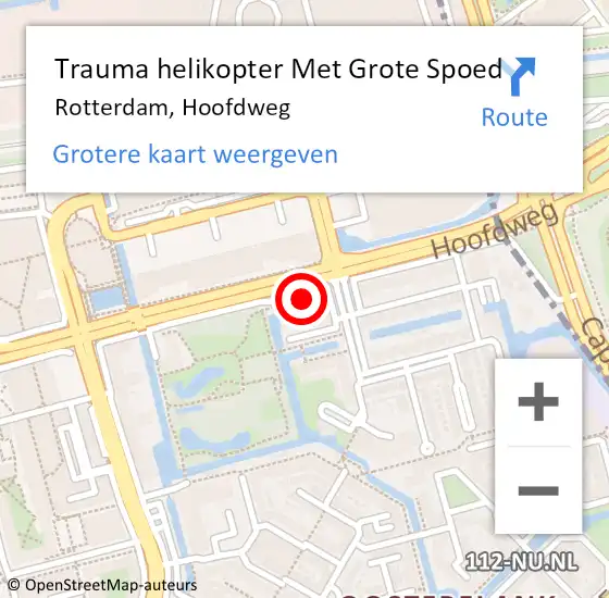 Locatie op kaart van de 112 melding: Trauma helikopter Met Grote Spoed Naar Rotterdam, Hoofdweg op 29 mei 2023 18:17