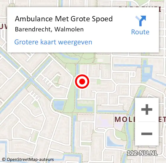 Locatie op kaart van de 112 melding: Ambulance Met Grote Spoed Naar Barendrecht, Walmolen op 29 mei 2023 18:23