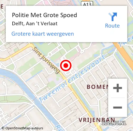 Locatie op kaart van de 112 melding: Politie Met Grote Spoed Naar Delft, Aan 't Verlaat op 29 mei 2023 18:34