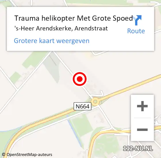 Locatie op kaart van de 112 melding: Trauma helikopter Met Grote Spoed Naar 's-Heer Arendskerke, Arendstraat op 29 mei 2023 18:35