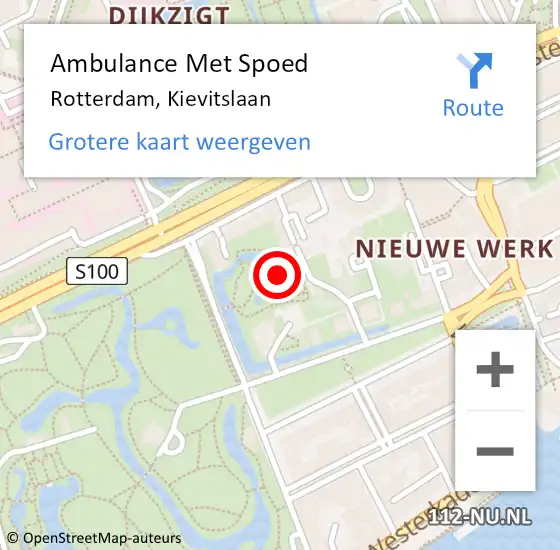 Locatie op kaart van de 112 melding: Ambulance Met Spoed Naar Rotterdam, Kievitslaan op 29 mei 2023 18:42
