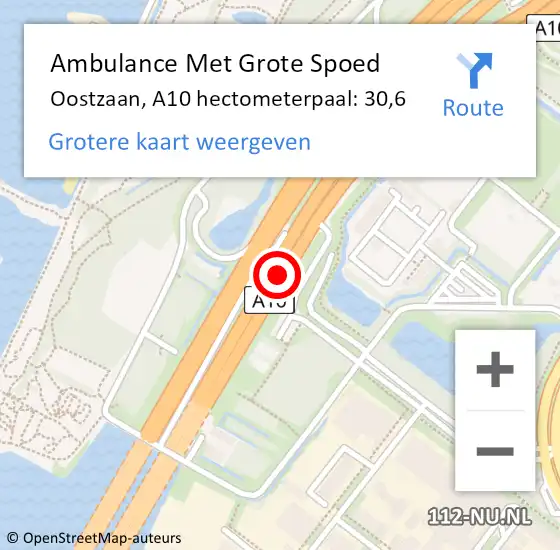 Locatie op kaart van de 112 melding: Ambulance Met Grote Spoed Naar Oostzaan, A10 hectometerpaal: 30,6 op 29 mei 2023 18:50