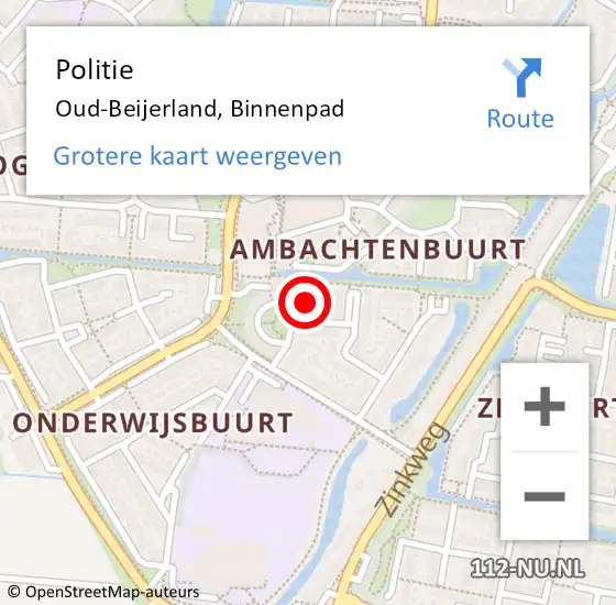 Locatie op kaart van de 112 melding: Politie Oud-Beijerland, Binnenpad op 29 mei 2023 18:51