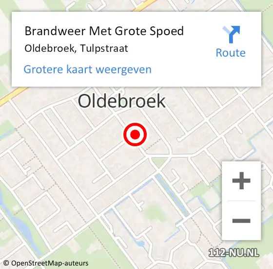 Locatie op kaart van de 112 melding: Brandweer Met Grote Spoed Naar Oldebroek, Tulpstraat op 29 mei 2023 18:51