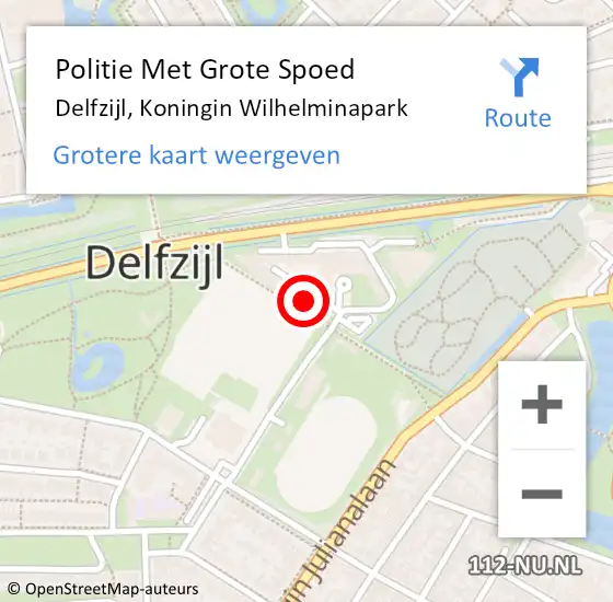 Locatie op kaart van de 112 melding: Politie Met Grote Spoed Naar Delfzijl, Koningin Wilhelminapark op 29 mei 2023 19:04